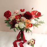Red Dahlia Rose Wedding Bouquet 38cmW